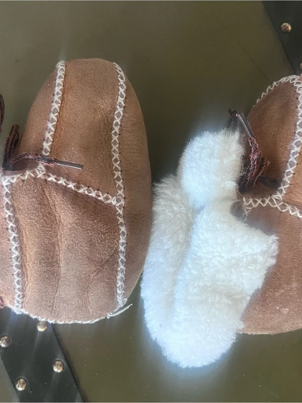 Cozy Brown Suede Baby Moccasin Booties sheepskin